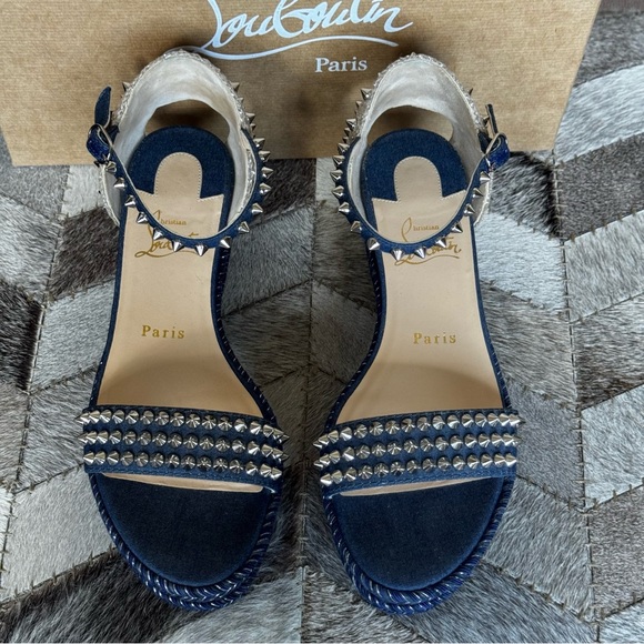 Christian Louboutin MADMONICA 60 Spiked Stud Platform Wedge Sandals Shoes - Picture 6 of 9